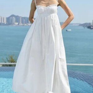 Worn Once Sau Lee White cotton poplin sweetheart Maxi Dress  Sz 12